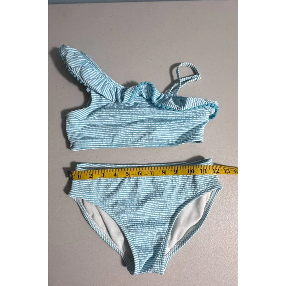 Cat & Jack Girls L (10/12) Swimsuit Seersucker Striped Summer Vacation 2 Piece